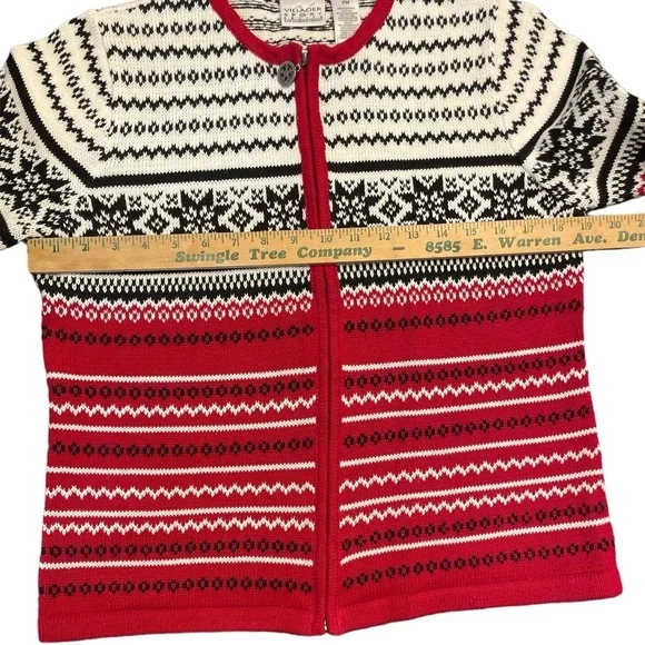 Vintage, Villager Sport Petite/Liz Claiborne, Snowflake Zip Up Cardigan, Size PM - Picture 5 of 7